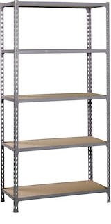 thumbnail of SimonRack Estantería Metálica, 2000x1200x400 mm, 5 Alturas, Bandeja Madera, 200 kg de Punto Flexión, Gris/Madera - Maderclick
