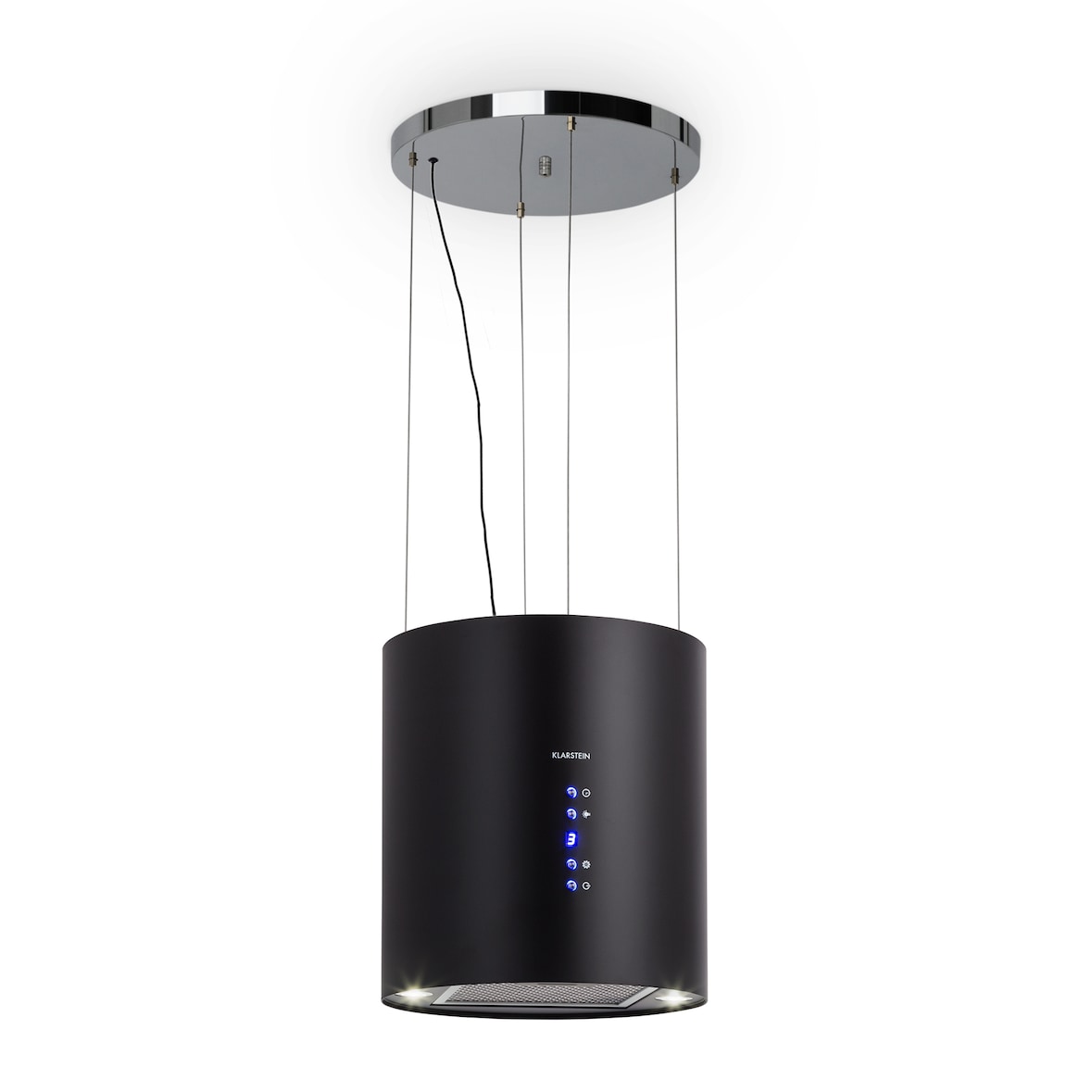 Klarstein Barett Inselabzugshaube Ø35 cm Umluft 558 m³/h LED Aktivkohlefilter Schwarz