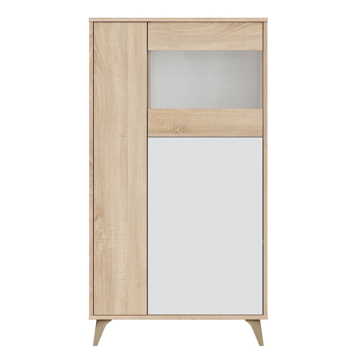 Vitrina 3 Puertas Kiko Color Roble/Blanco, Armario Auxiliar o Librería, 77 x 33 x 142 cm
