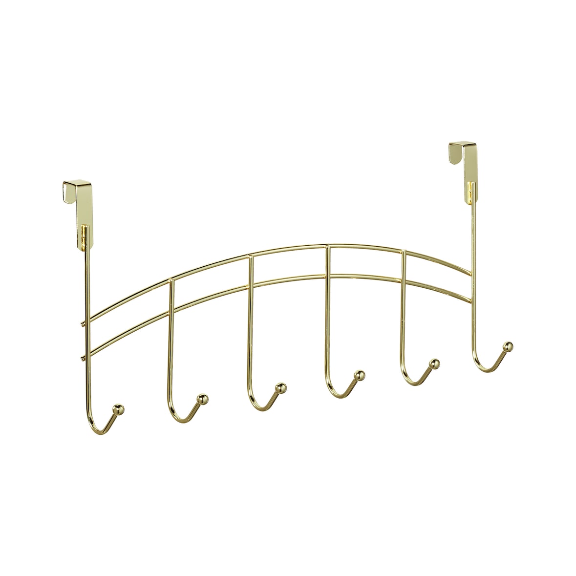 Relaxdays Türgarderobe, 6 Haken, zum Einhängen, Metall, Türhakenleiste Flur, Schlafzimmer, Bad, HBT 20x40x9 cm, gold