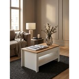 thumbnail of Couchtisch Weiß / Eiche 85x47x45 cm Wohnzimmertisch mit Stauraum, Design Sofatisch mit Ablagefach Modern, Kaffeetisch Loungetisch