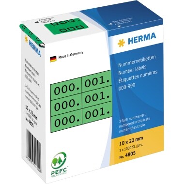 HERMA Etikett 4805 10x22mm 0-999 3fach grün 1.000 St./Pack.