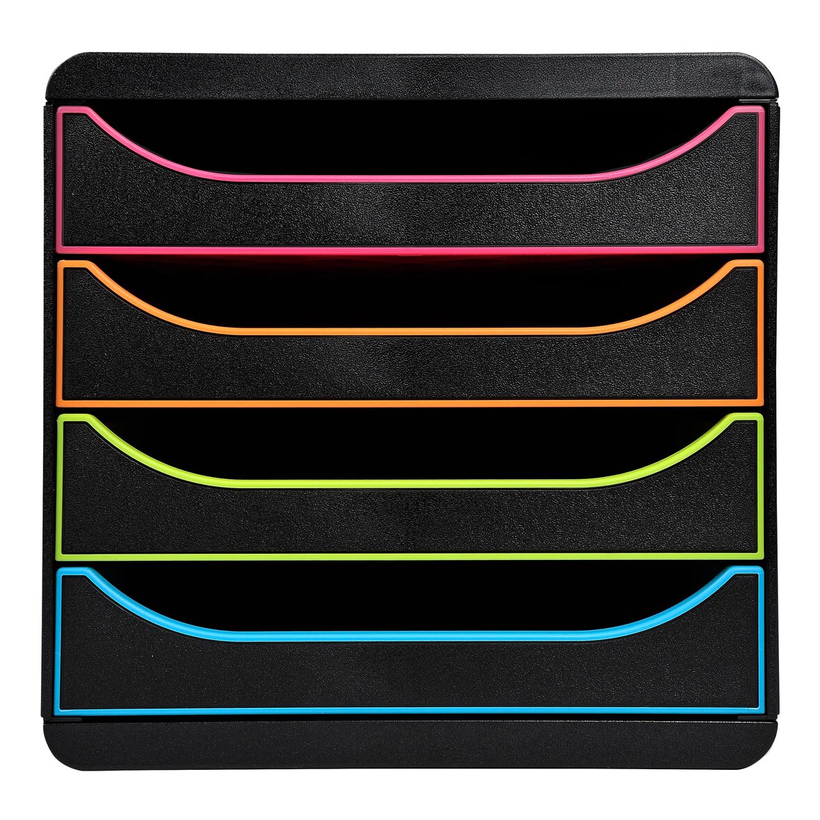 Exacompta - Réf. 310914D - BIG-BOX - Caisson 4 tiroirs - Dimensions extérieures : Prof. 34,7 x l 27,8 x H 26,7 cm - Noir/Arlequin/Noir