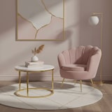 thumbnail of Mesa de centro redonda 60 cm em metal cromado com tampo melamínico efeito mármore, design moderno, elegante, para sala de estar, sala de espera – OLEK