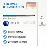 thumbnail of MONZANA® Fahnenmast Aluminium Teleskop 630cm Bodenhülse 60cm inkl. Flagge Flaggenmast Mast Flagge Alu