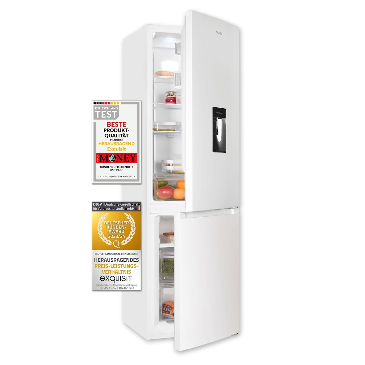 Exquisit Kühl-Gefrierkombination KGC265-70-NF-WS-040C weiss | No Frost | Nutzinhalt: 251 L | Temperaturregelung | Alarm