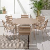 thumbnail of Ensemble table de terrasse ronde et 6 chaises en métal taupe