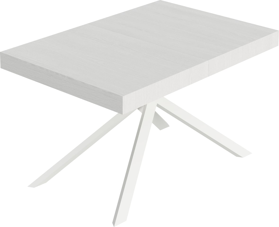 Niket ausziehbarer Tisch 120/204x80 cm, Esche weiß mit weißen Beinen