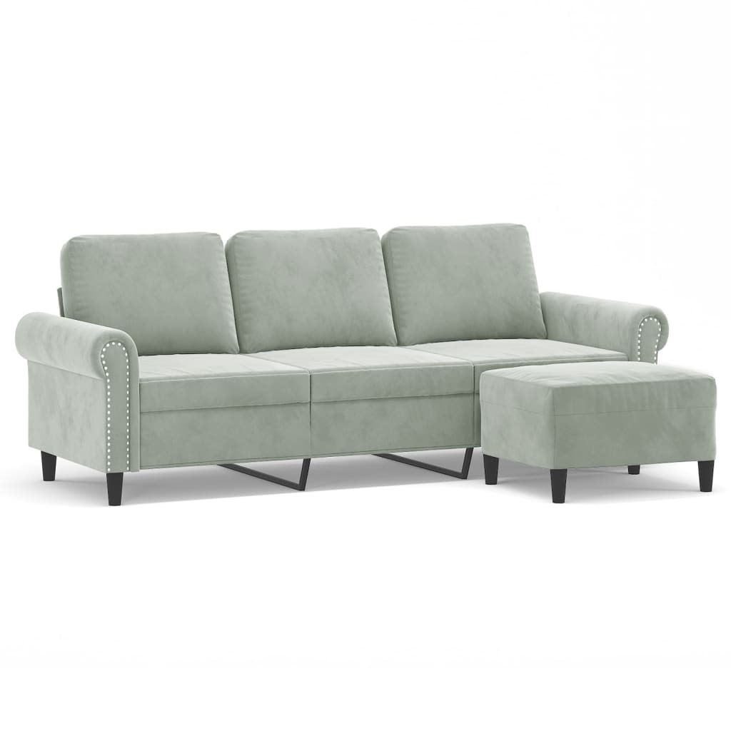 vidaXL 3-Sitzer-Sofa mit Hocker Hellgrau 180 cm Samt