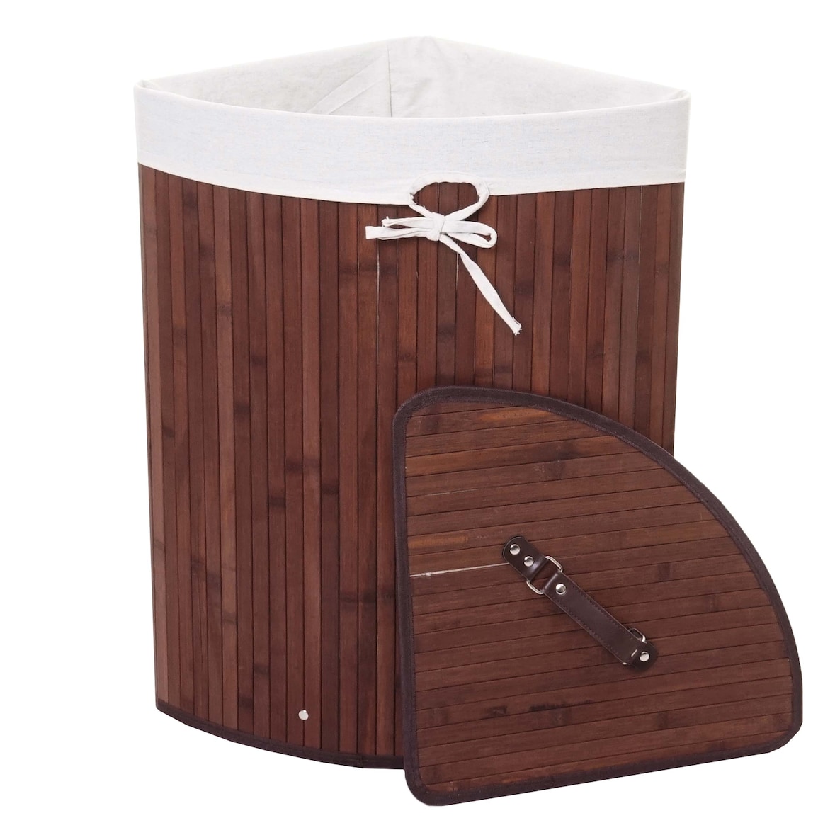 Cesto esquinero para ropa sucia HWC-C21, Caja para ropa sucia Cesto para ropa sucia, Bambú 61x48x35cm 50l ~ marrón
