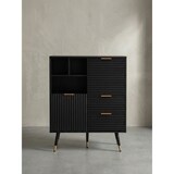 thumbnail of Sideboard 77x97x40 cm Anrichte Schwarz mit Eiche-Dekor, Kommode mit Türen und Schubladen, Kommodenschrank Flurschrank mit Regal Modern, Standschrank