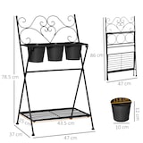 thumbnail of Outsunny Portapiante Scaffale in Metallo Pieghevole, Set Vasi per Piante con Ripiano per Casa e Giardino, 47x37x78.5cm, Nero