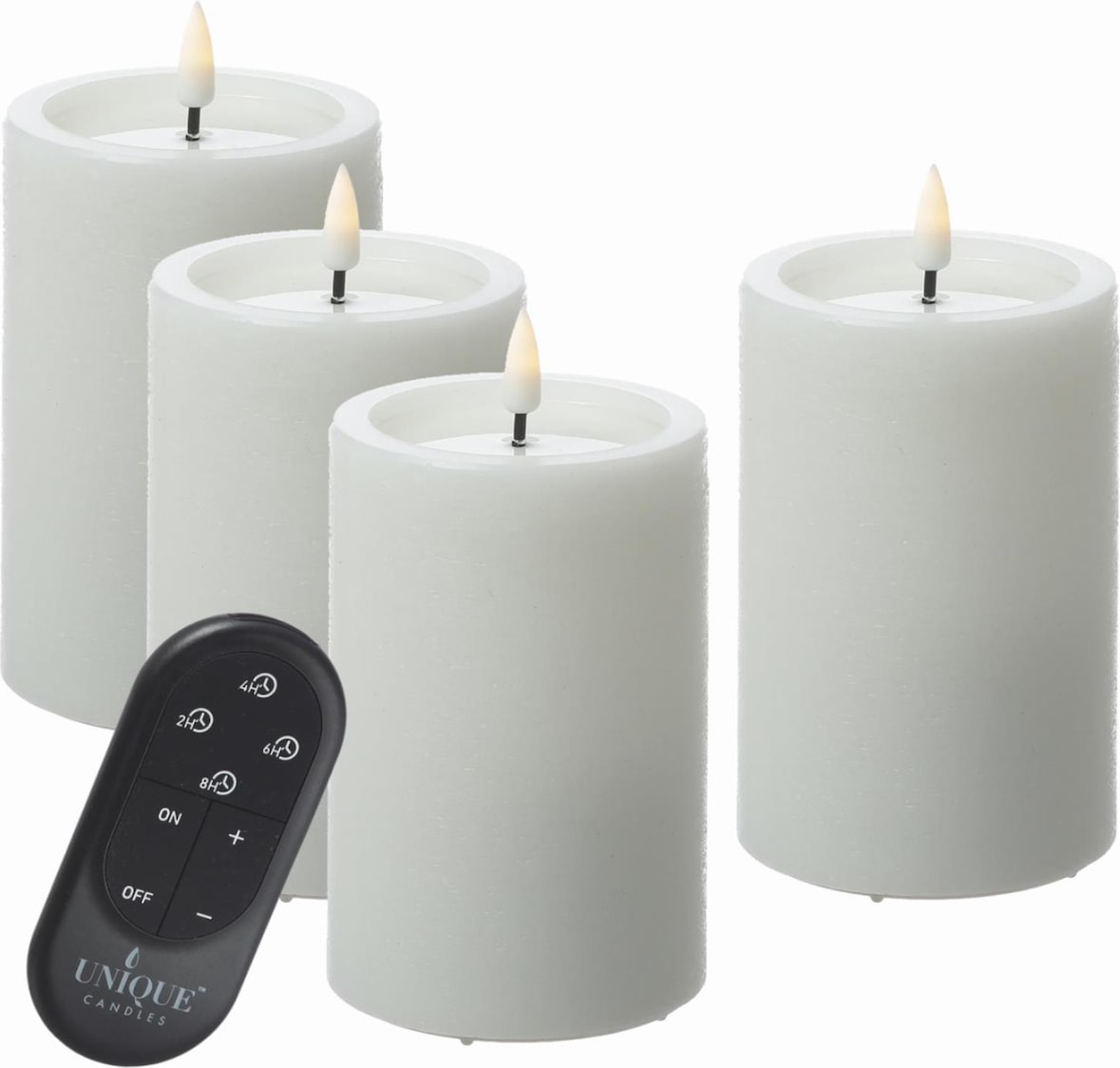 LED Kerzenset UNIQUE Rustik-Optik 12,5cm mit Batterien Fernb. 4er Set
