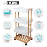 thumbnail of WellHome - Carrinho de arrumação em bambu com 1 prateleira e 3 tabuleiros em branco 40x30x87,5cm
