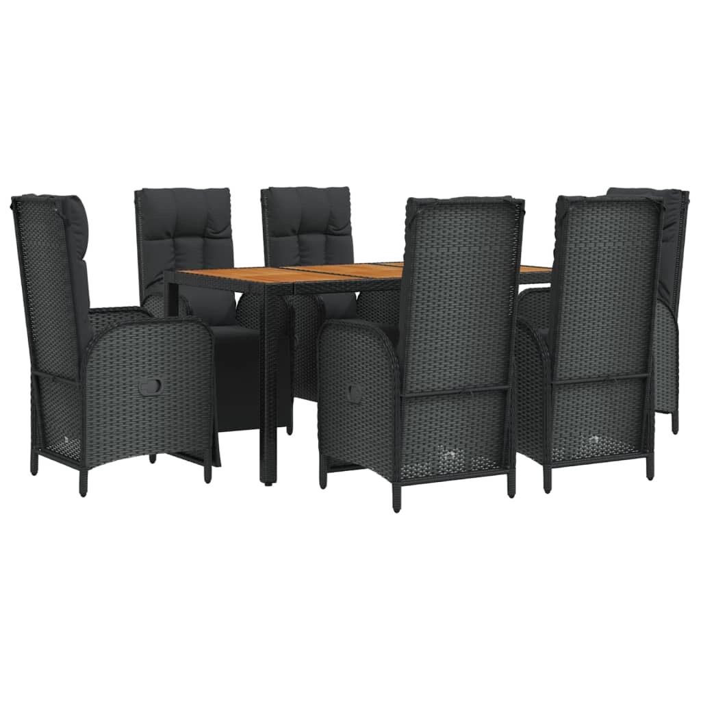 Helloshop26 - Juego de comedor muebles de jardín y cojines 7 piezas resina tejida negra 02_0014464