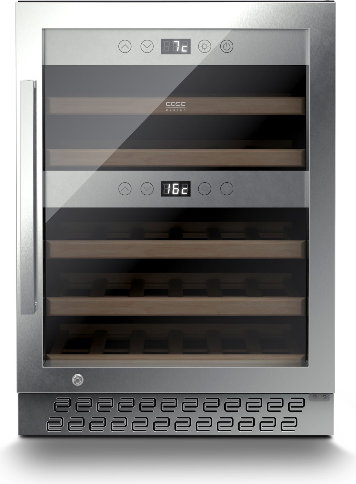 CASO WineChef Pro 40 - Weinkühlschrank für 40 Flaschen, WiFi-App, 2 Zonen, 5-20°C, UV-Filterglas, Edelstahl [Energieklasse G]