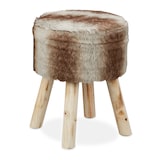 thumbnail of Relaxdays Fellhocker, Deko Hocker Kunstfell, Sitzhocker mit Holzbeinen, rund, rustikal, H x D: 42 x 33 cm, grau/braun