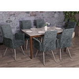 thumbnail of 2er-Set Esszimmerstuhl HWC-G55, Stuhl mit Armlehne, Edelstahl gebürstet Stoff/Textil Chenille Öko-Tex ~ blau-grün