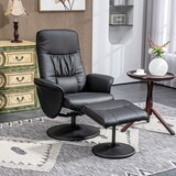 thumbnail of Relaxsessel mit Hocker Kunstleder Schwarz 101x76x76 cm mit Liegefunktion bis 145 Grad drehbar, hoher Rücken, Metallrahmen für Wohnzimmer Büro