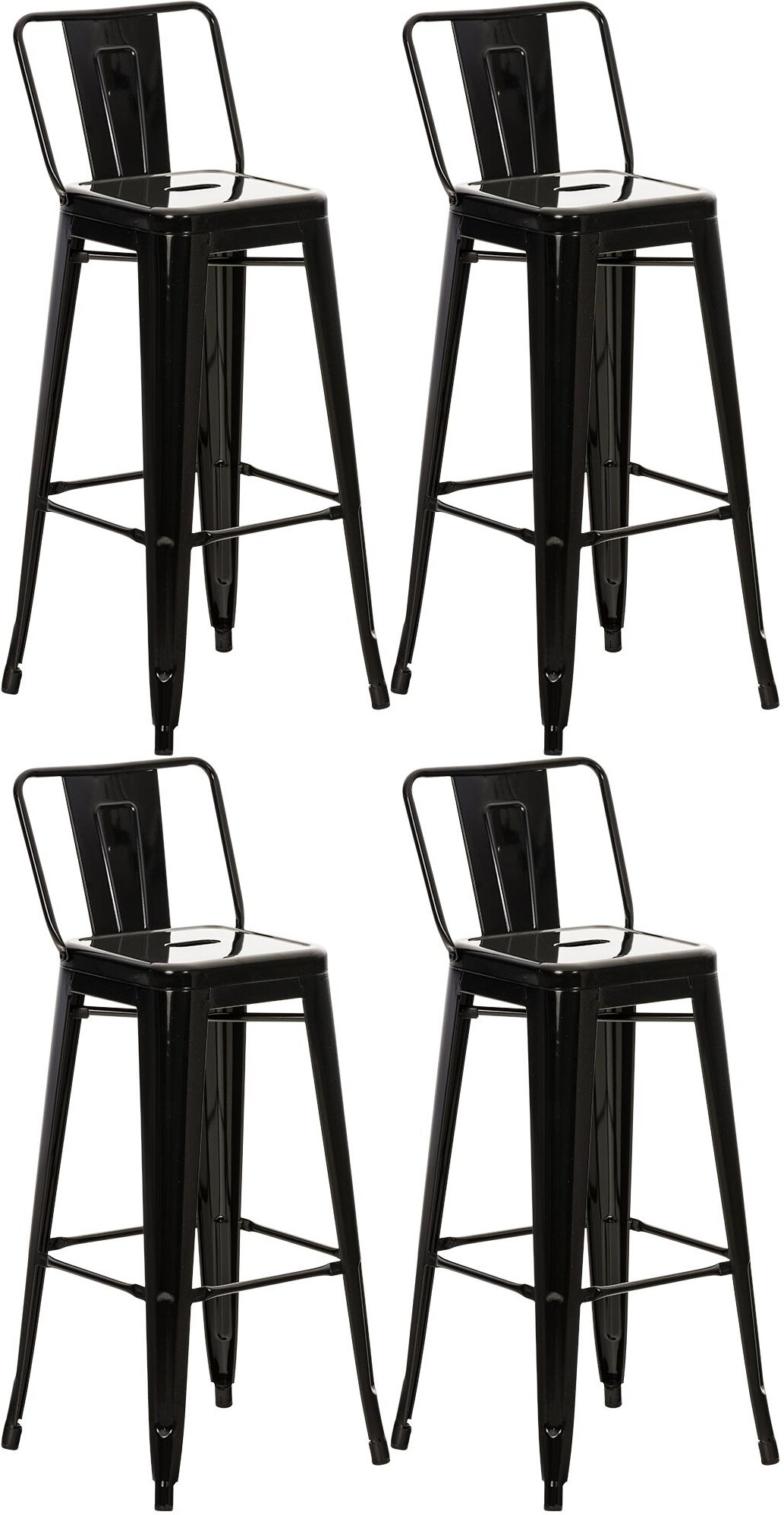 4er Set Barhocker LEKEL - Metall Schwarz 44x43x96 cm | Barstuhl Mit Lehne Tresenhocker Tresenstuhl Kneipenhocker Kneipenstuhl