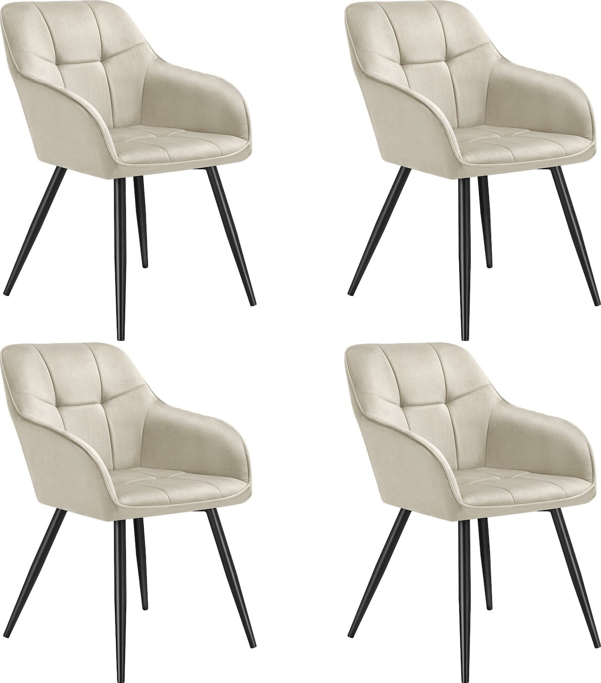 tectake Stuhl Marilyn, Samtoptik, gesteppt - 4er Set creme/schwarz