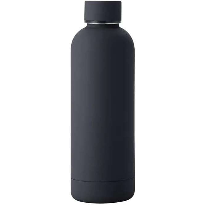 Trinkflasche 0,5 L schwarz | Thermoflasche | isoliert für Warm & Kaltgetränke | 24h kalt & 12h heiß | doppelwandig | Edelstahl lackiert
