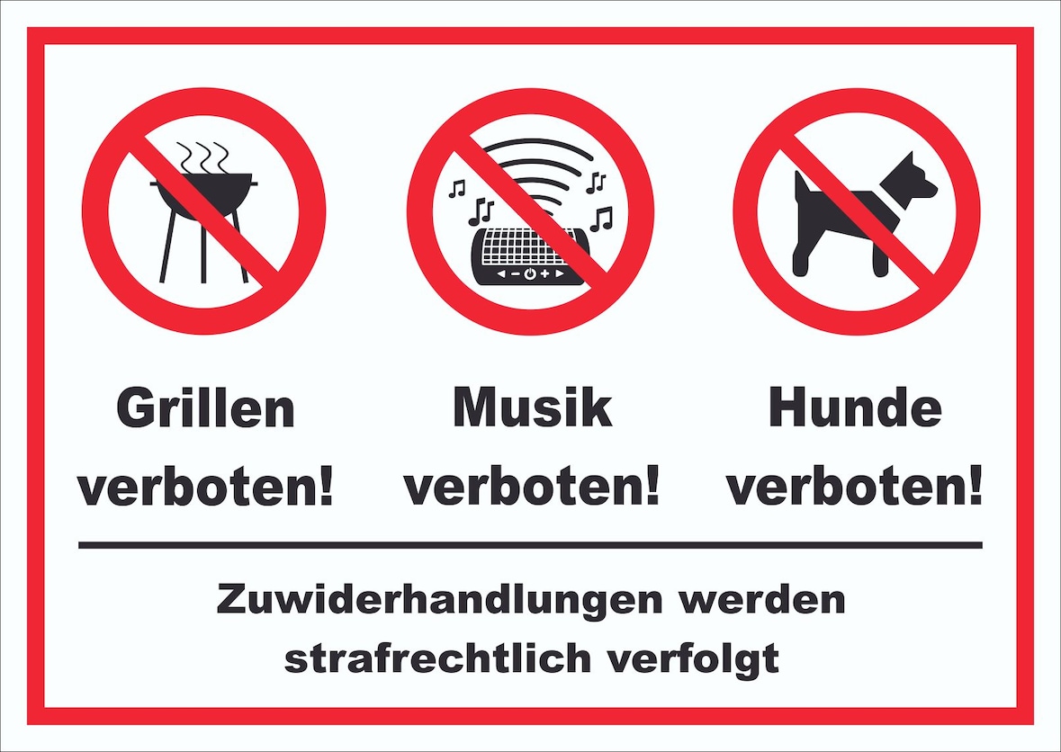Grillen Musik Hund verboten Schild A1 (594x841mm)