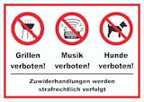 thumbnail of Grillen Musik Hund verboten Schild A1 (594x841mm)