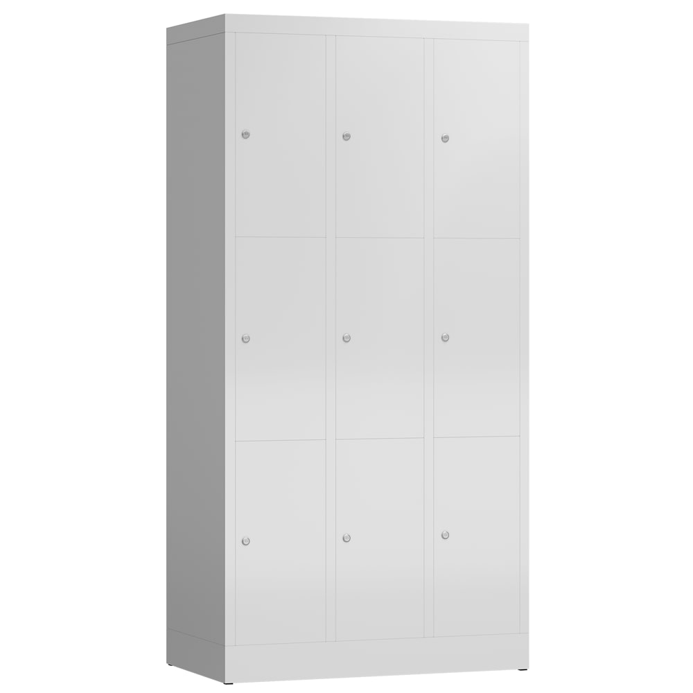 ClassiX Schließfachschrank, 3 Abteile à 3 Fächer, 1800 x 870 x 500 mm, lichtgrau