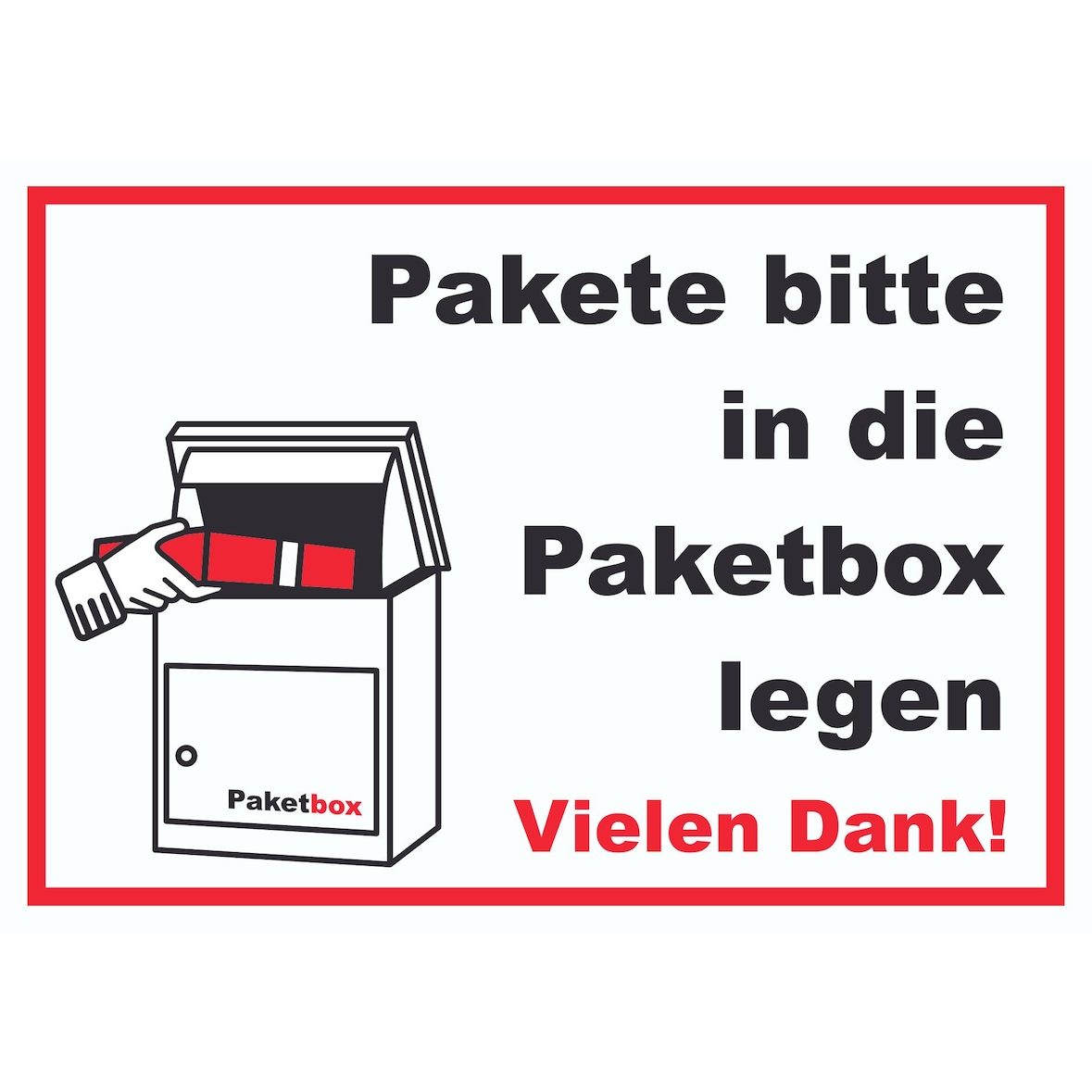 Pakete Paketbox Schild A3 Rückseite selbstklebend