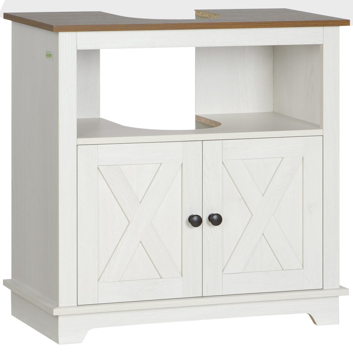 kleankin mueble para debajo del lavabo de madera armario de baño de suelo mueble bajo lavabo de pie con 2 puertas y estante 60x30x60 cm blanco