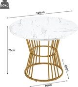 thumbnail of Essgruppe 5 teilig rund 100x100x75 cm mit 4 Samtstühlen Grün Tisch Weiß Marmoroptik MDF Metallgestell Gold modern für Küche und Essbereich