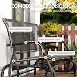 thumbnail of Banco de jardín exterior de 3 plazas mecedora de exterior con reposabrazos carga 300 kg para terraza balcón patio 147x70x85 cm negro