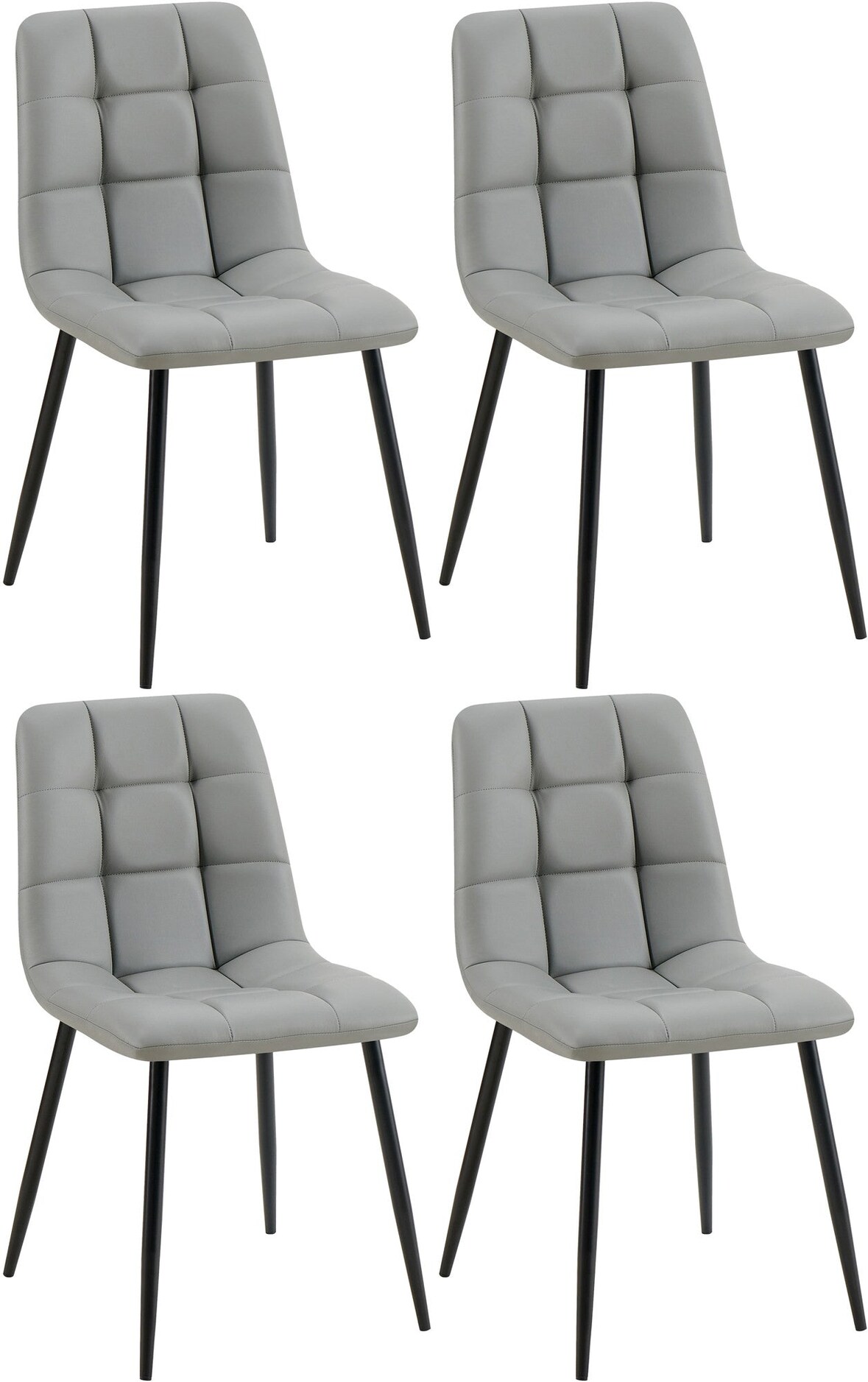 Décoshop26 -4er-Set Esszimmerstühle mit quadratischen Ziernähten grauen PVC-Sitzflächen und schwarzen Metallbeinen 10_0007656
