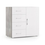 thumbnail of Dmora Kommode Violetta, Buffetschrank mit 1 Tür und 4 Schubladen, Wohnzimmer - Sideboard, Mehrzweckschrank mit Regalen, 90x41h87 cm, Weiß und Beton