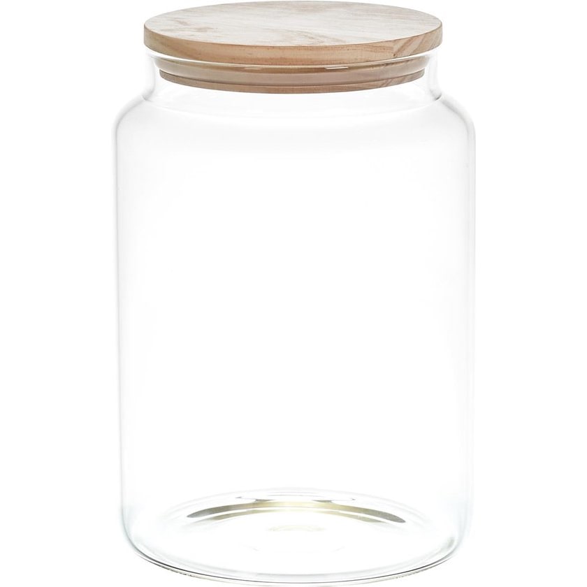 Tarro de cristal con tapa de madera 2,9 L - Ideal para guardar alimentos e ingredientes en la cocina - Transparente