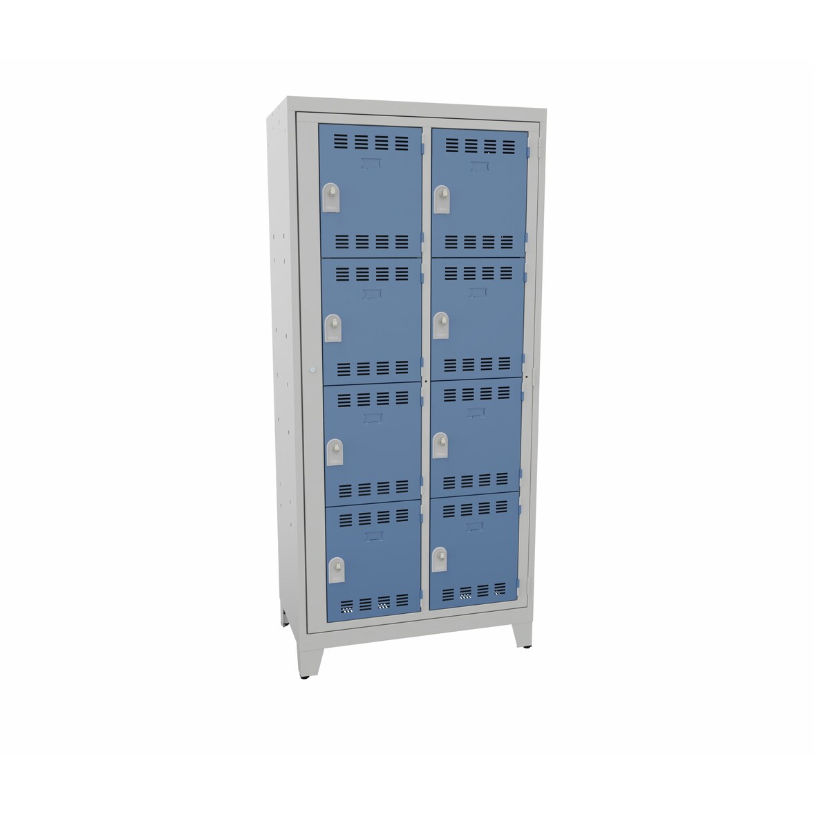 Vinco - Vestiaire monobloc visitable 2 colonnes / 8 portes superposées h197,9 x l89,2 gris/bleu