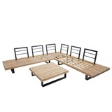 thumbnail of Garten-Garnitur HWC-H54, Garnitur Sitzgruppe Lounge-Set, Spun Poly Akazie Holz FSC® Alu ~ hellbraun, Polster hellgrau