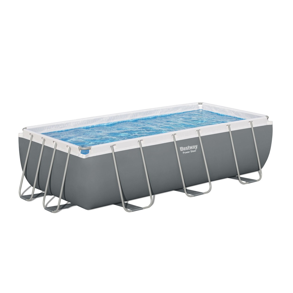 Bestway Piscina fuori terra Power Steel, acciaio / PVC, 4.04 x 2.01 x 1 m, pompa con filtro, effetto mosaico, grigia, rettangolare, 6478 L