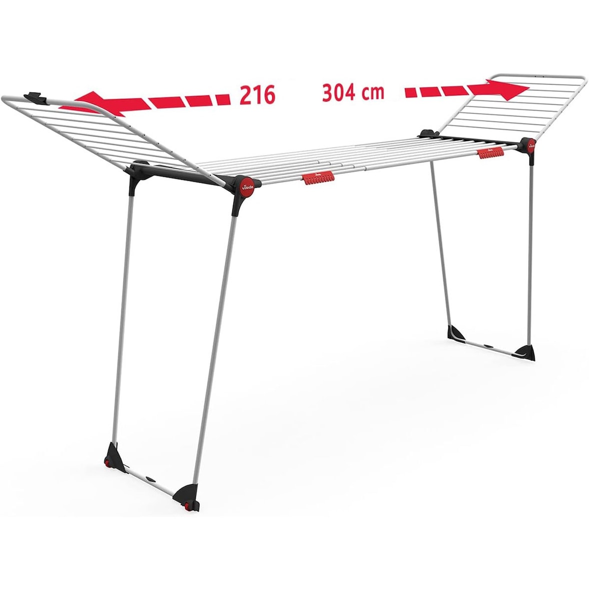 Estendal de secagem Dobrável Rack suspenso 30m com asas 304 x 56 x 128 cm Tubos antirrugas VILEDA