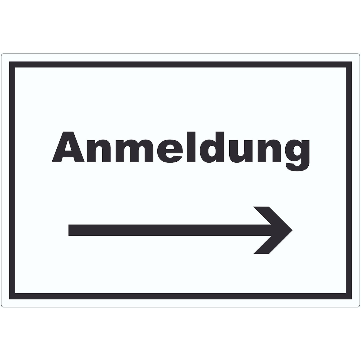 Anmeldung Aufkleber mit Text und Richtungspfeil rechts Aufnahme waagerecht A8 (52x74mm)