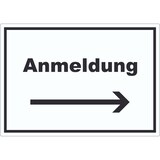thumbnail of Anmeldung Aufkleber mit Text und Richtungspfeil rechts Aufnahme waagerecht A8 (52x74mm)