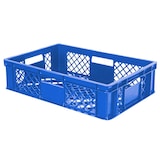 thumbnail of Schrägboden-Regalwagen mit 6 Ebenen, bestückt mit 12 Euroboxen BxTxH 600x400x150 mm durchbrochen, BxTxH 1050x500x1690 mm (blau)