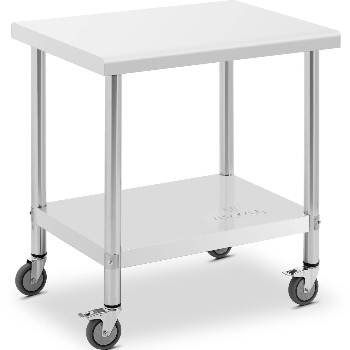 Royal Catering Mesa de acero inoxidable con ruedas - PREMIUM - 60 x 80 cm - 135 kg -