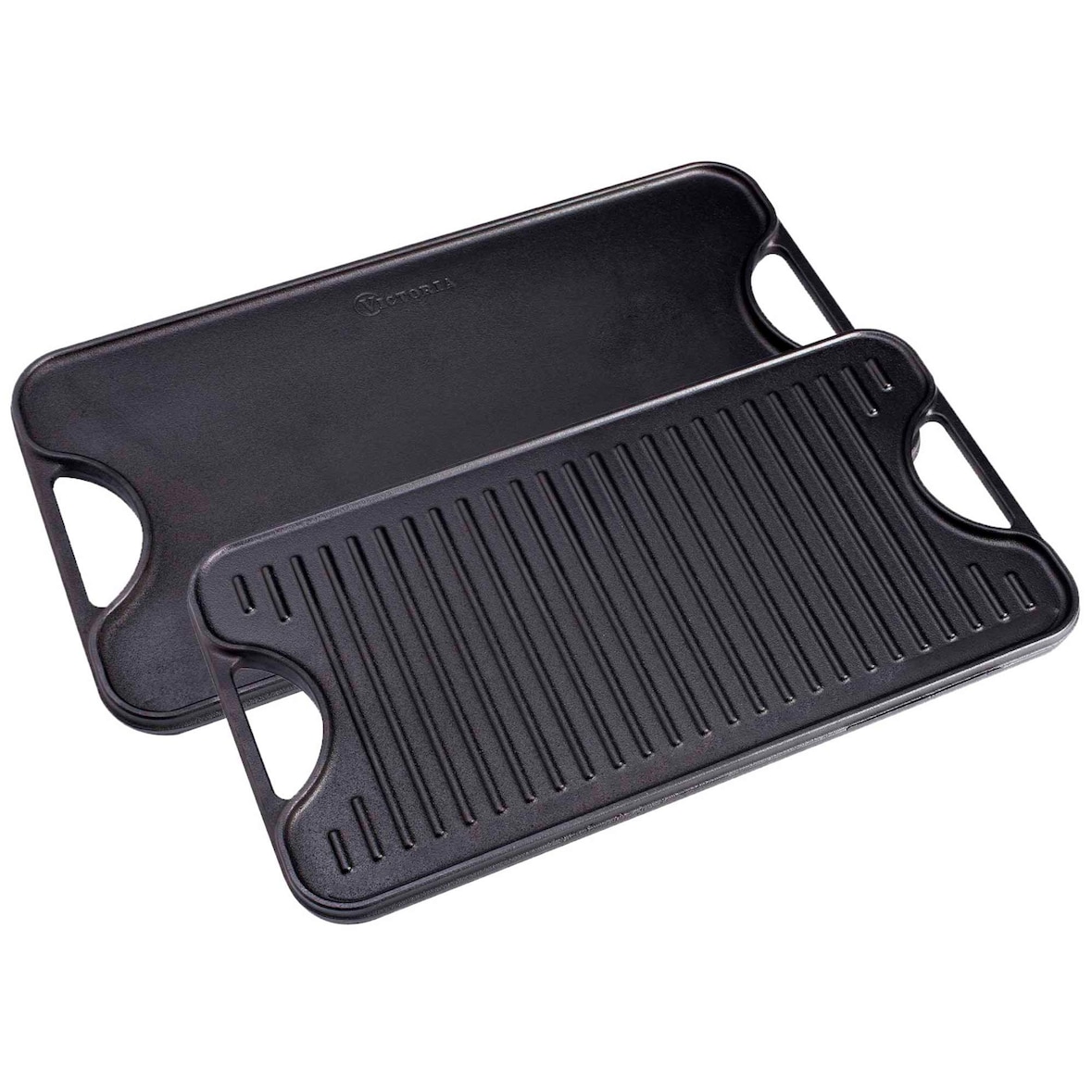Victoria Plancha Cocina Hierro Fundido Esmaltado Inducción, Parrilla Reversible 47X25cm, Fuego Barbacoa, VIC-31770, Negro