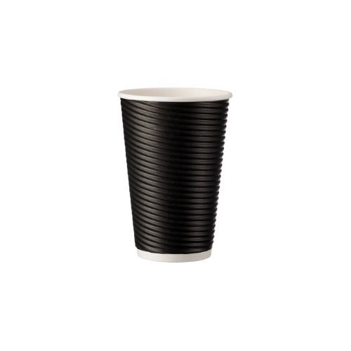 500 Kaffeebecher Coffee to go 400ml doppelwandig Ø 90x140mm schwarz geriffelt