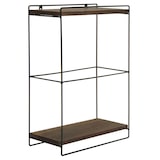 thumbnail of Wandplank HWC-K77, hangplank Keukenplank, massief hout metaal industrieel 2 planken 50x35x17cm ~ donkerbruin