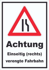 thumbnail of Schild Achtung Verengte Fahrbahn rechts A5 Rückseite selbstklebend