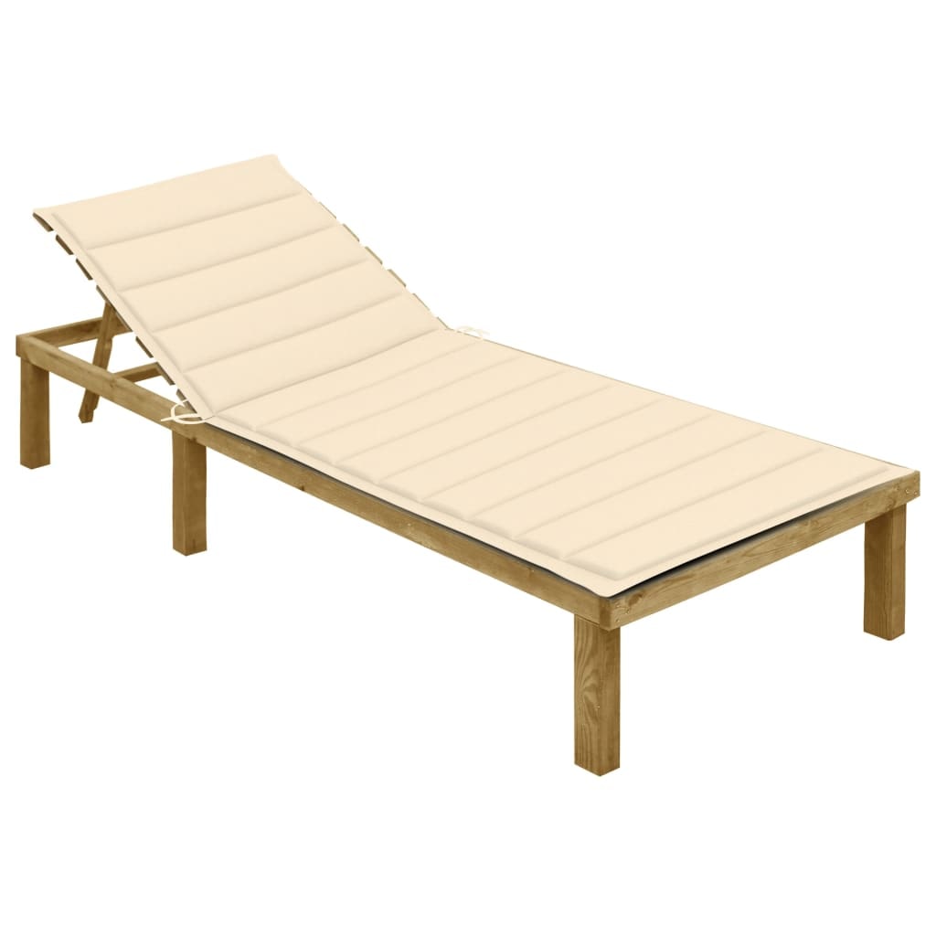 Helloshop26 - Sonnenliege Deckstuhl Sonnenbett Gartenbett Terrassenmöbel mit cremefarbenem Kissen imprägniertes Kiefernholz 02_0012437
