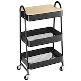 thumbnail of Carrito auxiliar con ruedas de 3 niveles carrito de cocina con 3 cestas de acero y 1 placa de cubierta para comedor sala baño 45x31x79,4 cm negro